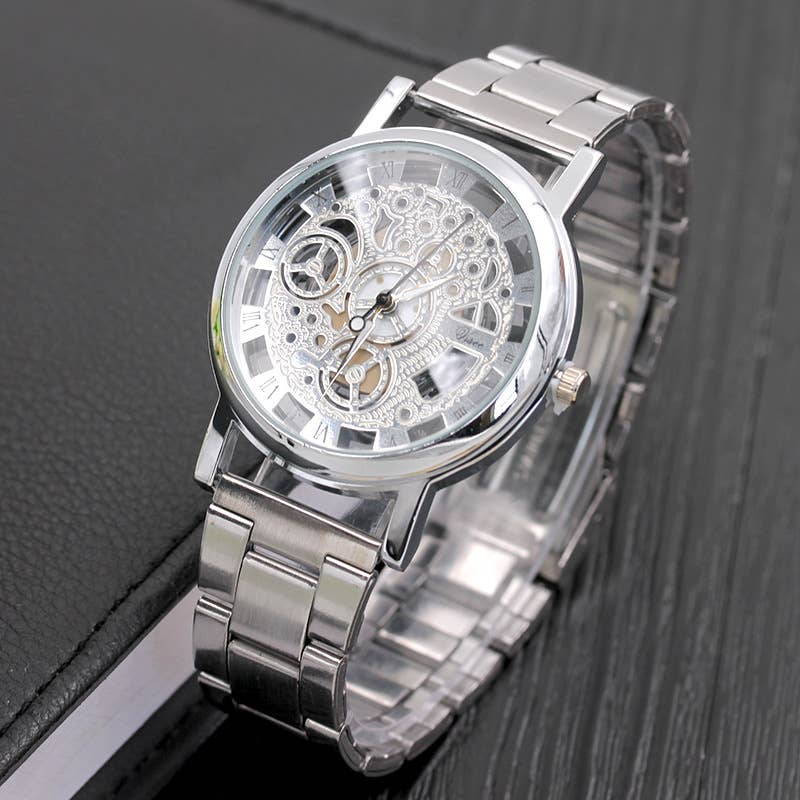 Hollow Design Steel Watches - Silver