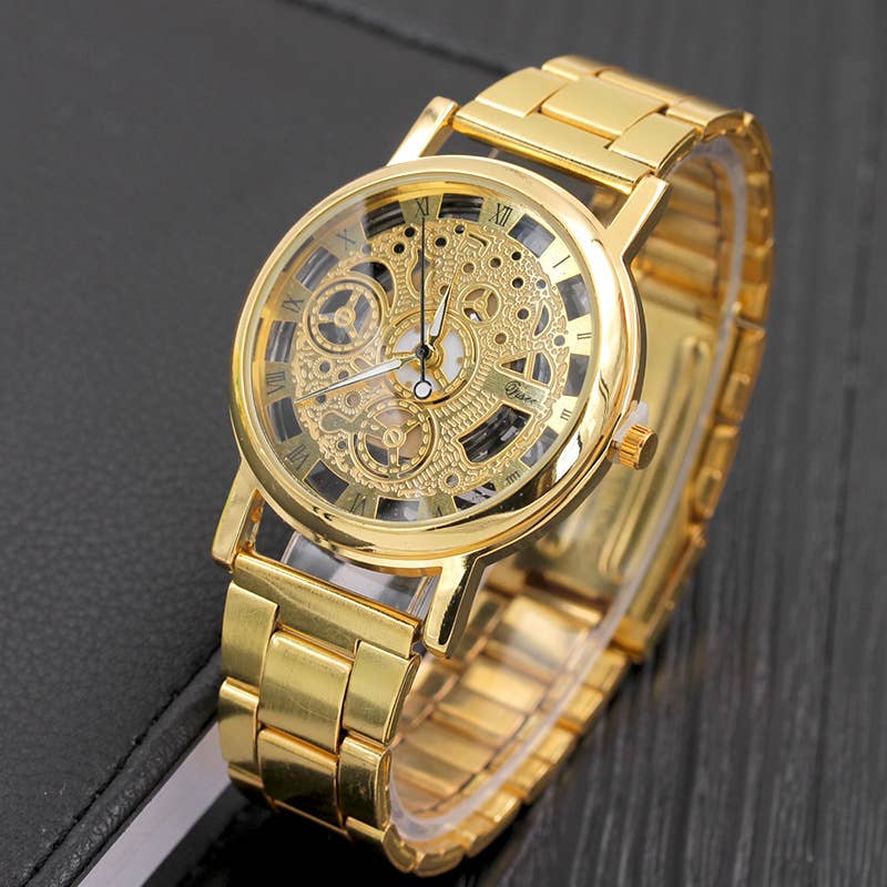 Hollow Design Steel Watches - Gold