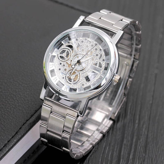 Hollow Design Steel Watches - Silver